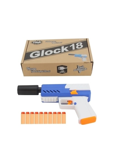 Birlik Oyuncak Tiim Sarjlı Tam Otomatik Susturuculu Mavi Glock Tabanca D2