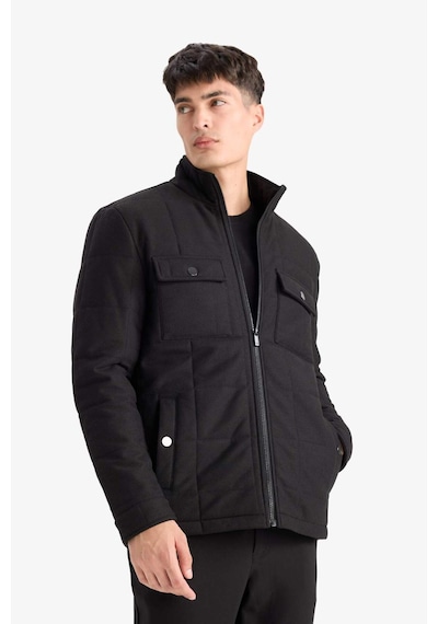 Defacto Slim Fit Dar Kesim Dik Yaka Astarlı Fermuarlı Cepli Kışlık Şişme Penye Mont E7888ax25aubk27 Siyah