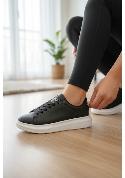 Enoch Kadın Siyah Platform Tabanlı Sneaker Ortopedik Günlük Rahat Spor Ayakkabı Siyah Beyaz Enoch Kadın Siyah Platform Tabanlı Sneaker Ortopedik Günlük Rahat Spor Ayakkabı Siyah Beyaz