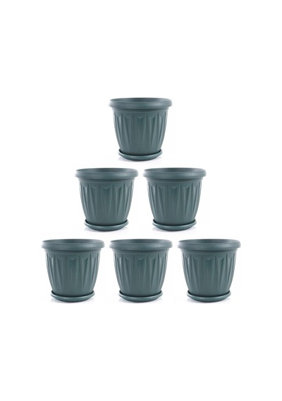 Omnipazar Sy-5704 Plastik Ürgüp Tabaklı Saksı Takımı 5 Lt Yeşil 6 Adet