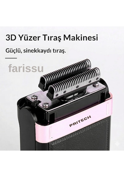 Pritech Rf-1551 Şarjlı Erkek Tıraş Makinesi - Deri Kaplama 3d Yüzer Başlık Sinekkaydı Tıraş Makinesi