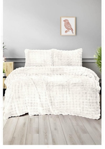 Merinos Diamond Kürk Bubble Desen Comforter Set, Çift Kişilik Yorgan Seti 220x240 Krem