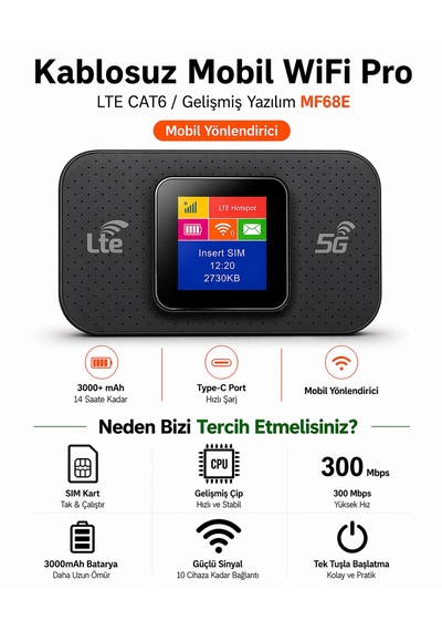 Kablosuz Mini Wifi Pro Lte 4g Modem 3.000mah Sim Kartlı 300mbps Yüksek Hızlı Kablosuz Yönlendirici Cep Telefonları Dizüstü Bilgisayarlar Ve Tabletler İçin Uygun 10 Cihaza Kadar Bağlantı Taşınabilir