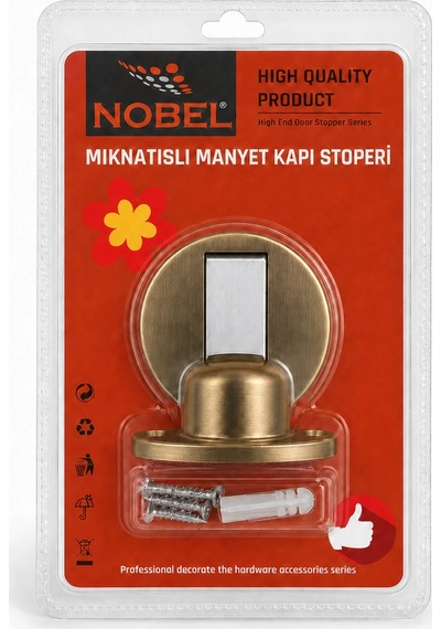 Manyetik Mıknatıslı Kapı Stoperi Antik Sarı Vidalı