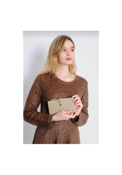 Just Polo Kadın Orijinal Baskılı Büyük Boy El & Omuz Çantası Ve Cüzdanı Kombin Avp2180pc Shopper Vizon