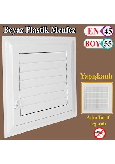 Badem10 Menfez Banyo Wc Tuvalet Havalandırma Plastik Panjur Beyaz 45x55 Cm