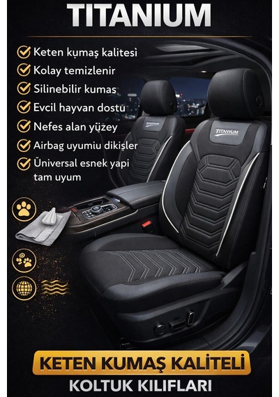 Titanyum Serisi Lüks Keten Oto Koltuk Kılıfı- Hyundai İ20-i30-accent-blue-era-getz Uyumlu Beyaz