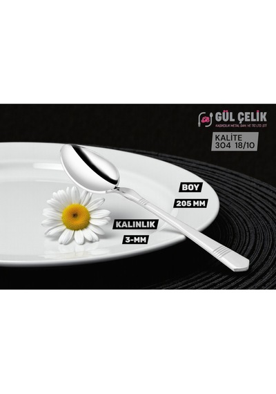 12 Kişilik Yemek Kaşığı Alvina Model 304 Kalite 18/10 Paslanmaz Çelik 304 Paslanmaz Çelik