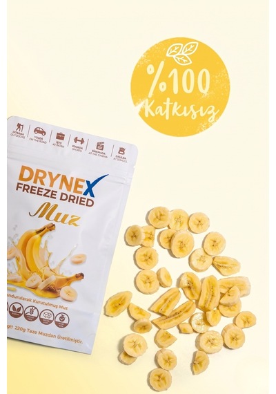 Drynex Freeze Dried Muz Dondurularak Kurutulmuş Çıtır Atıştırmalık Meyve Cipsi Şekersiz Glutensiz Vegan 20 G