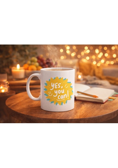 Northcity Yes You Can Motivasyon Kupası - İlham Verici Porselen Ofis Ve Hediye Kupası Sarı