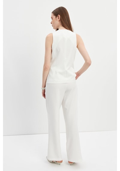 Stella Pulvis Krem Pileli Yüksek Bel Wide Leg Pantolon Krem