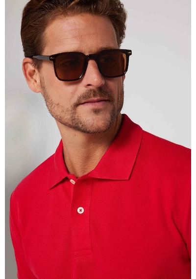 Tudors Erkek Slim Fit Dar Kesim %100 Pamuk Düz Pike Kırmızı Polo Yaka Tişört-30560 Kirmizi Kırmızı
