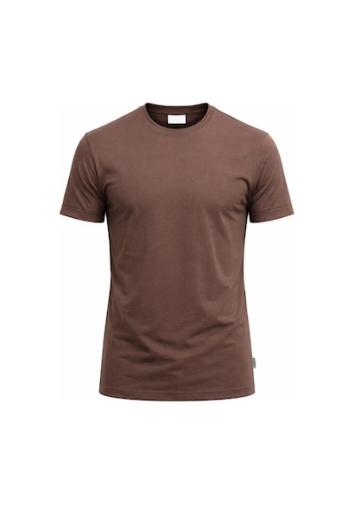 Plus Scorpion T02 Kol Katlama Erkek Slim Fit Basic Tişört Bisiklet Yaka, Düz Kumaş, Yazlık Model Kahverengi
