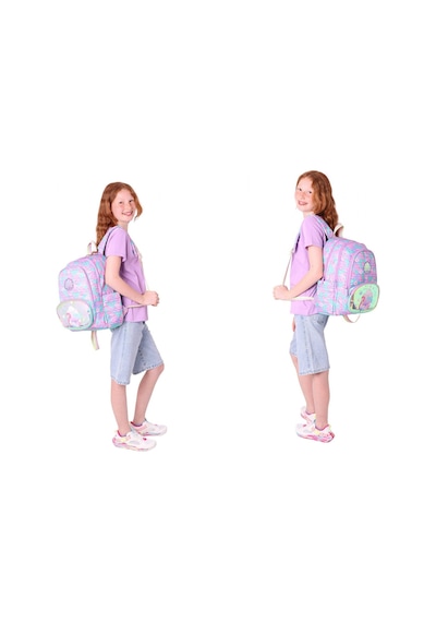 Kaukko Kids Kız Çocuklara Özel Pembe Yeşil - Denizkızı Nakışlı Ve Baskılı Üçlü Okul Çantası Seti Pembe - Yeşil