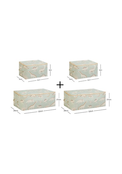 Ocean Home Textile 4'lü Çocuk Odası Dinozor Hurç Set 2 Adet 30 X 22 X 18 / 2 Adet 52 X 28 X 21 Cm Yeşil