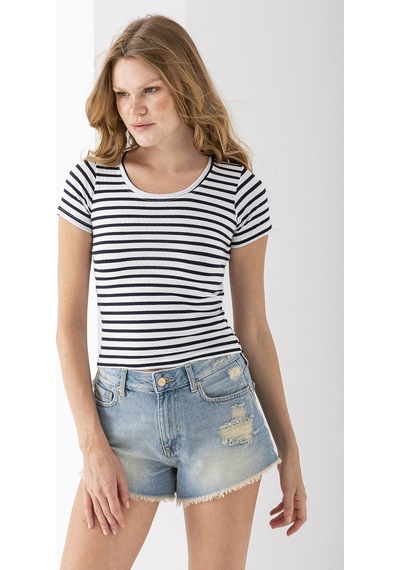 Giysa Kadın Bisiklet Yaka Çizgili Basic Body Lacivert - 25509 Lacivert