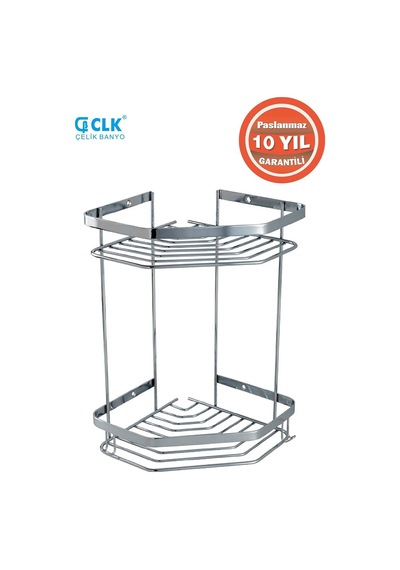 Çelik Banyo Paslanmaz Çelik Erpa 2 Li 19x19 Cm Şampuanlık Köşe Süngerlik Krom