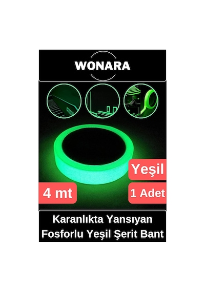 Premium Yapışkanlı Karanlıkta Yansıyan Işık Veren Fosforlu Fotolümen Yeşil Şerit Bant 4 Mt 1 Adet
