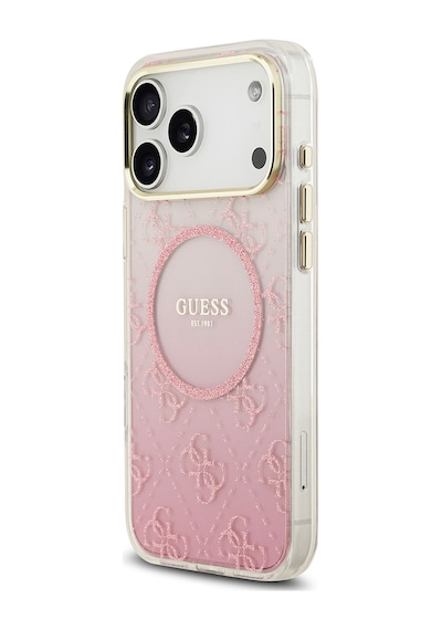 Apple Uyumlu iPhone 17 Pro Max Kılıf Guess Lisanslı M-safe Özellikli 4g Desenli Simli Silikon Kapak Pembe Pembe