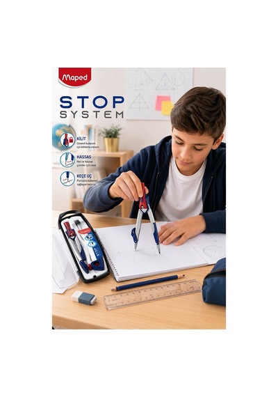 Metal Pergel Seti 1 Adet Maped 196100 Stop System Profesyonel Pergel Çizim Proje Matematik Geometri Mimar Mühendis