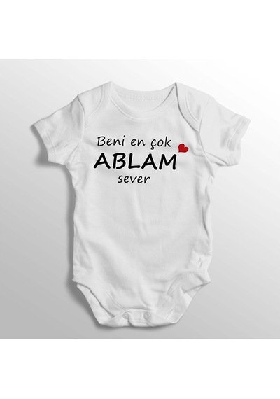 İmaj Tuğbababy Beni En Çok Ablam Sever Yazılı Baskılı Bebek Zıbını Beyaz