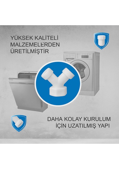 Plastik Y Çatal Bağlantı Aparatı + Conta Çamaşır Makinesi Muslu