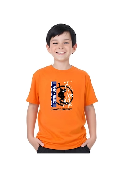 Panios Kids Sk Sport Baskılı Erkek Çocuk Kısa Kollu Yuvarlak Yaka T-shirt Turuncu