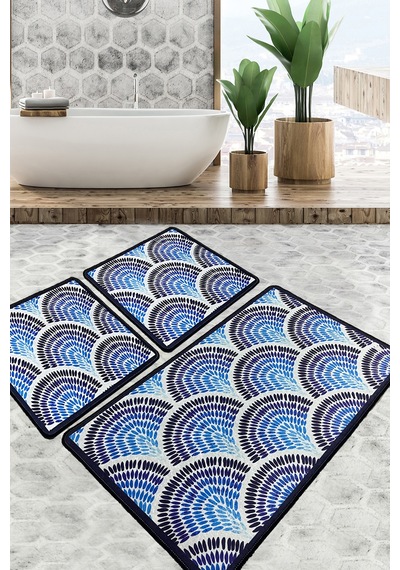 Azul Banyo Halısı Djt 3 Lü Set Kaymaz Taban,Yıkanabilir Çok Renkli