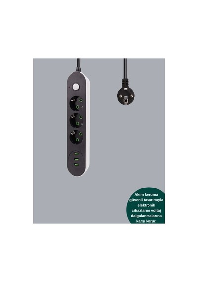 3 Usb Portlu Üçlü Priz Cxe103 Siyah