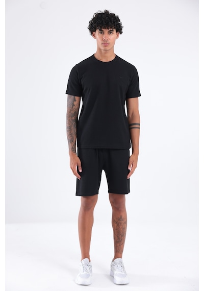 Rowinger Waffle Dokulu Nakış Logo Detaylı Oversize Erkek T-shirt Siyah