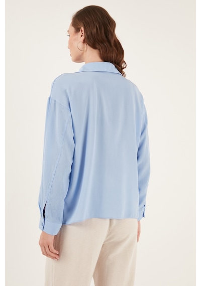 Lela Pamuklu Regular Fit Nakış Işlemeli Bayan Bluz 611Bz0181 Mavi