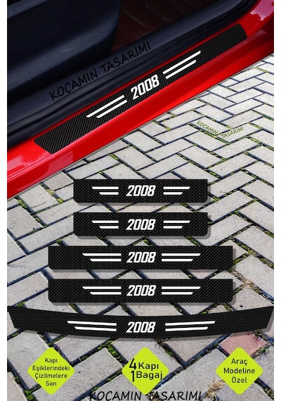 Peugeot 2008 Dayanıklı Karbon Kapı Bagaj Koruyucu Folyo Çizik Önleyici Eşik Koruma Seti 2008 Yazılı