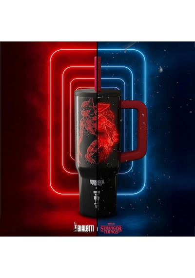 Lexroo Stranger Things Saplı Termos Bardak Pipetli Kapak - Karanlıkta Parlayan - 900 Ml Çok Renkli