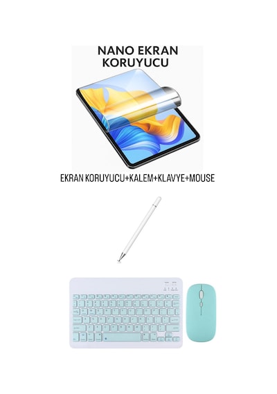 Apple Uyumlu iPad Mini 4 Ekran Koruyucu Klavye Mouse Set Mavi