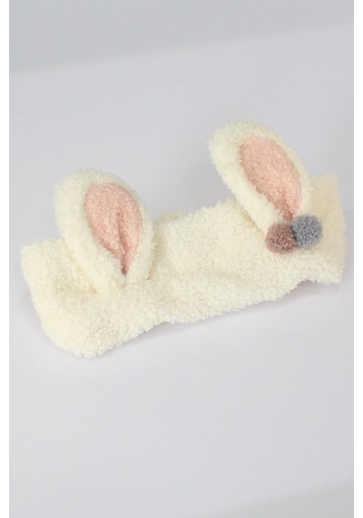 Toyaş Tavşan Kulaklı Peluş Bandana Makyaj Spa Saç Bandı Beyaz Çok Renkli