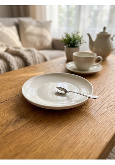 Tulu Porselen Marianna Semazen 21 Cm Pasta Tabağı Krem Sade Kırık Beyaz