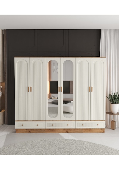 Mila 6 Kapaklı Çekmeceli Bazalı Gardırop - Tamamı Mdf Aytaşı Mila 6 Kapaklı Çekmeceli Bazalı Gardırop - Tamamı Mdf Aytaşı