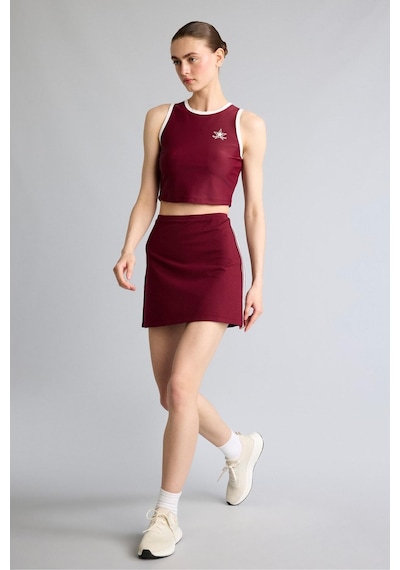 Defacto Crop Top Baskılı Bisiklet Yaka Sporcu Atlet H2001ax26aubr115 Bordo-br115