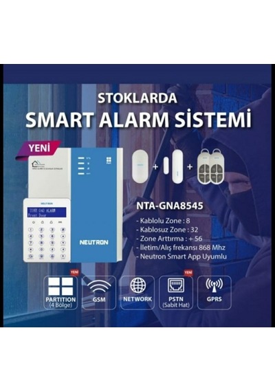Neutron Nta-Gna8545 Gsm Gprs Pstn Kablolu Kablosuz Alarm Seti Pır Mk Hariç