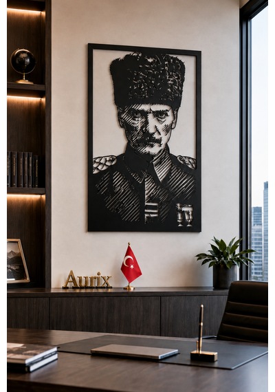 Mustafa Kemal Atatürk Portresi Metal Duvar Tablosu 44x69cm Modern Dekoratif Duvar Tablosu