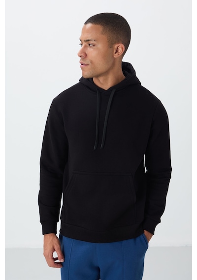 Tommy Life Siyah Pamuklu Kalın İçi Tüylü Yumuşak Dokulu Comfort Fit Nakışlı Erkek Sweatshirt - 88419 Siyah