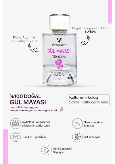 Velvatura Aydınlatıcı ve Gözenek Sıkılaştırıcı Gül Mayası Tonik 100 ML