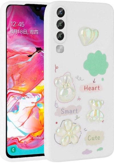 Galaxy A70 Kılıf Kabartma Figürlü Parlak Zore Toys Silikon Kapak Beyaz