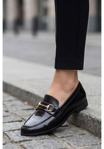 Iconic Klasik Siyah Kadın Loafer Ayakkabı Toka Detaylı Esnek ve Hafif
