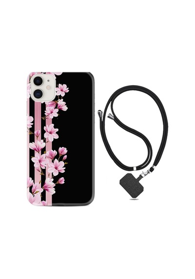 Apple iPhone Uyumlu Iphone 13 Kılıf Desenli Silikon Boyun Askılı Pink Flowers 3 1393
