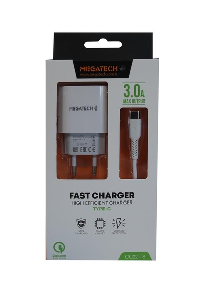 Megatech Cc01 Cc22-t3 5v-3.0a Ev Şarj+type-c Kablo Hızlı Şarj