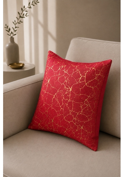 Soho Kumaş Altın Varak Desenli Dekoratif 4'lü Kırlent Yastık Kılıfı Seti 42 x 42 CM Kırmızı