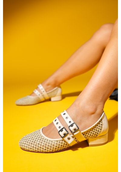 Luvishoes Luvi Shoes Lapıs Bej Hasır Kadın Kısa Topuklu Ayakkabı Bej