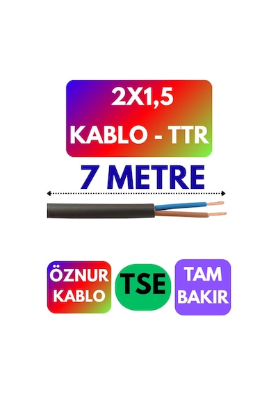 Öznur 2x1,5 Ttr Kablo Siyah Metre Seçenekli - 7 Metre