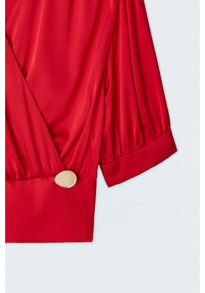 Sateen Kısa Kollu Saten Bluz - Kırmızı-137442